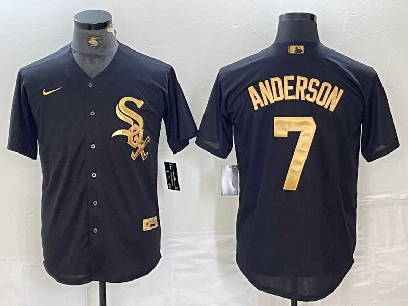 Men%27s Chicago White Sox #7 Tim Anderson Black Gold Cool Base Stitched Baseball Jersey